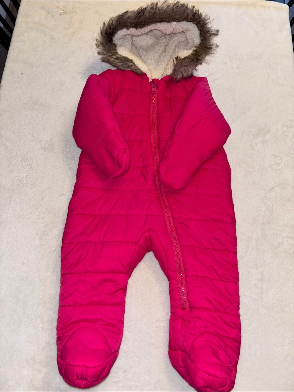 George Fuchsia Quilted Infant Snowsuit with Faux-Fur Hood 6-12 months